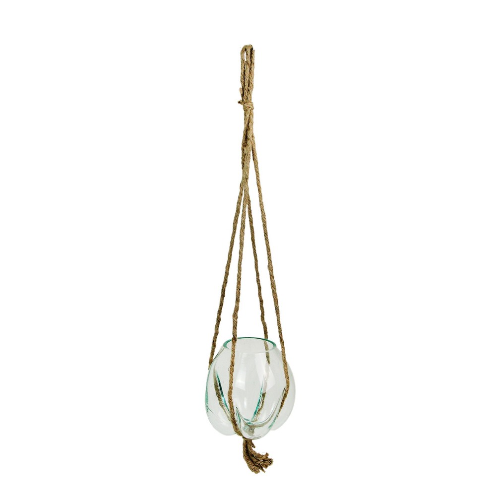 Rustic Jute Rope Hanging Molten Glass Vase for Home Decor