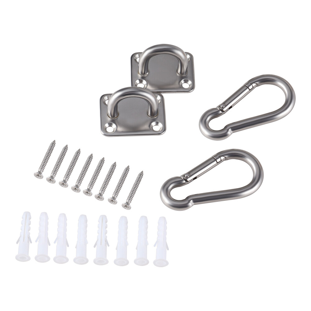 2PCS M8 Premium Heavy Duty Square Stainless Steel Pad Eye Hooks + 2PCS Snap Hook