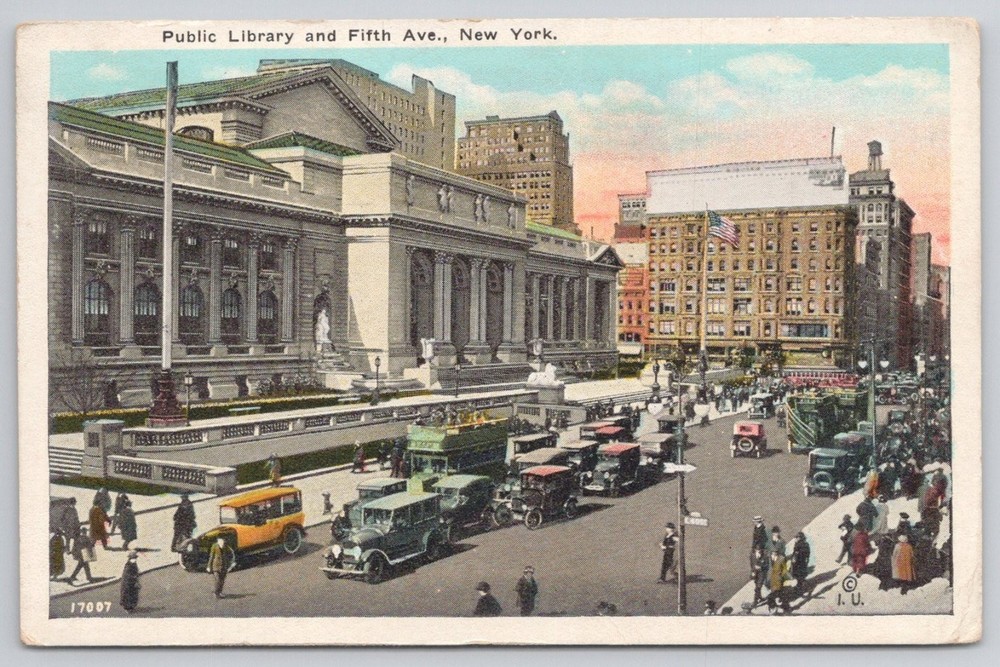 NYC Public Library Fifth Avenue Postcard 1910s Haberman's Irving Underhill