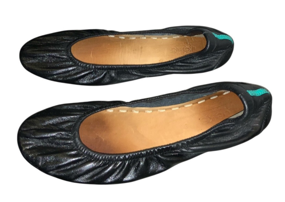 TIEKS by Gavrieli Black Leather Foldable Travel Ballet Flats Size 8