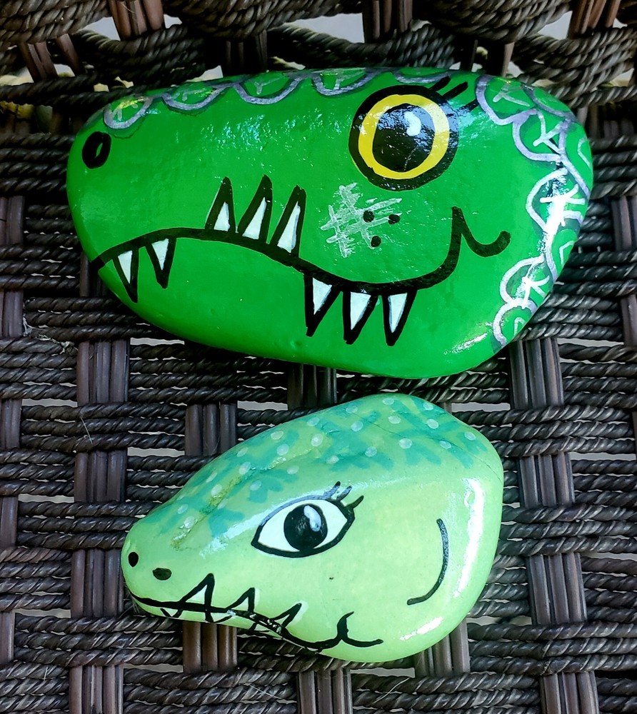 Hand Painted Rock Stone Dinosaur Animal Alligator gift Kid craft fun birthday
