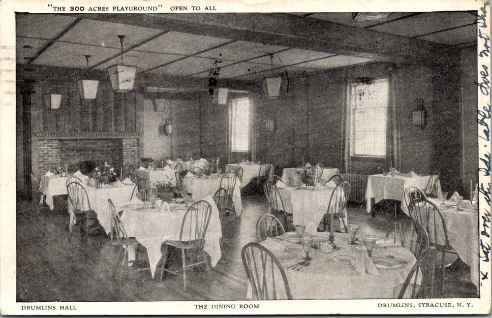 1932 Syracuse NY Drumlin's Hall Dining Room Vintage Postcard Posted