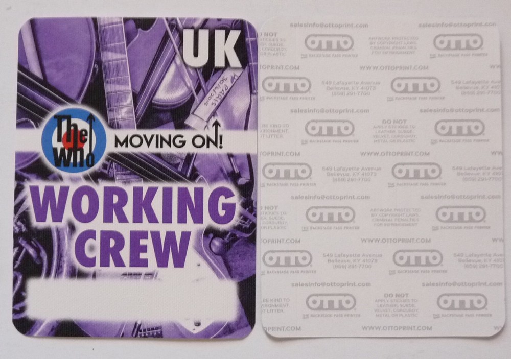 The Who Purple Moving On Up UK Working Crew 2019 Concert Tour Backstage Pass D15