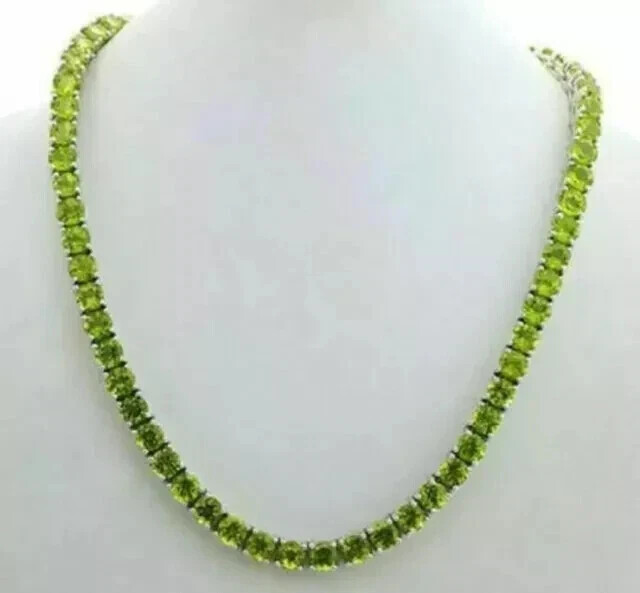 4mm Lab-Created Peridot Tennis Necklace in White Gold Plated 18 Inches