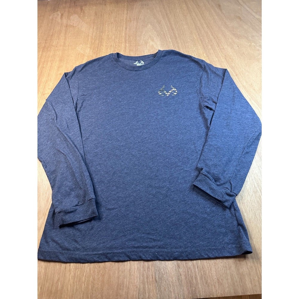 Realtree Men’s Long Sleeve T-Shirt Gray Logo Graphic Crew Neck Large