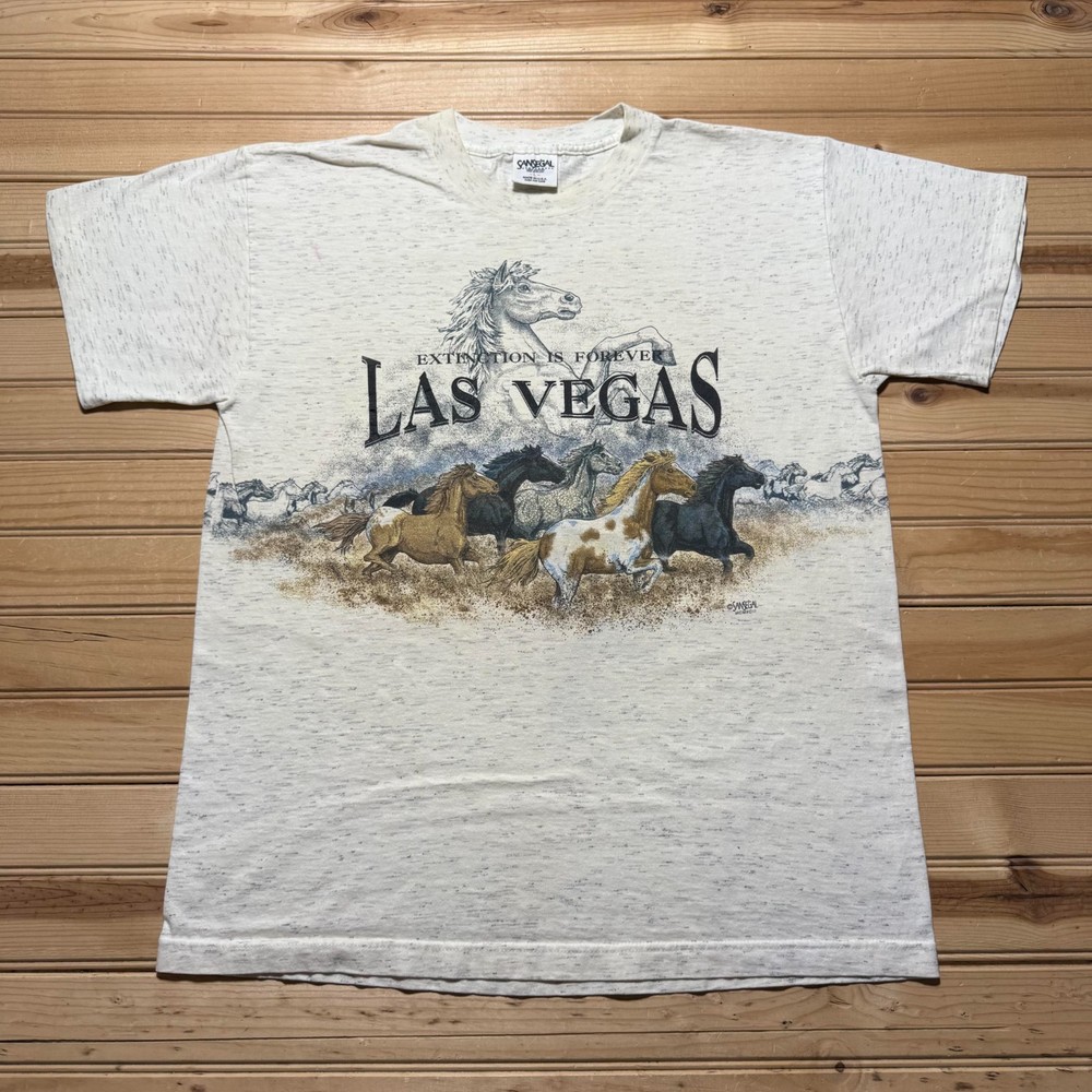 Vintage 90s Las Vegas Horses Heather Single Stitch T-Shirt USA Made - Size Large