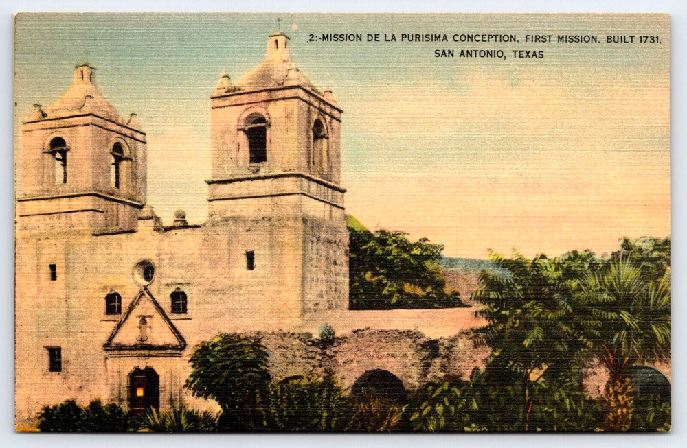 San Antonio Texas Tx Mission De La Purisima Building Towers Vintage Postcard