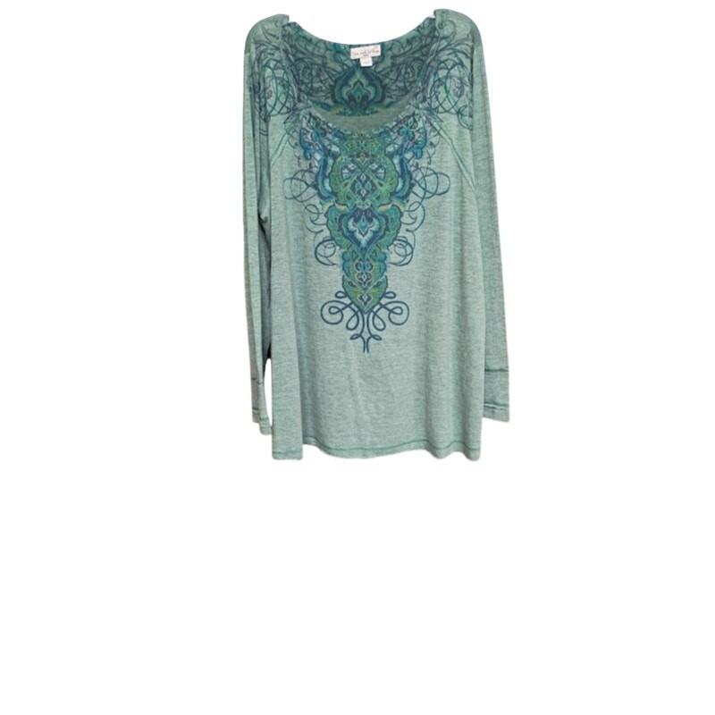 live and let live Embellished Woman's Long Sleeve Emerald Top Size 3X