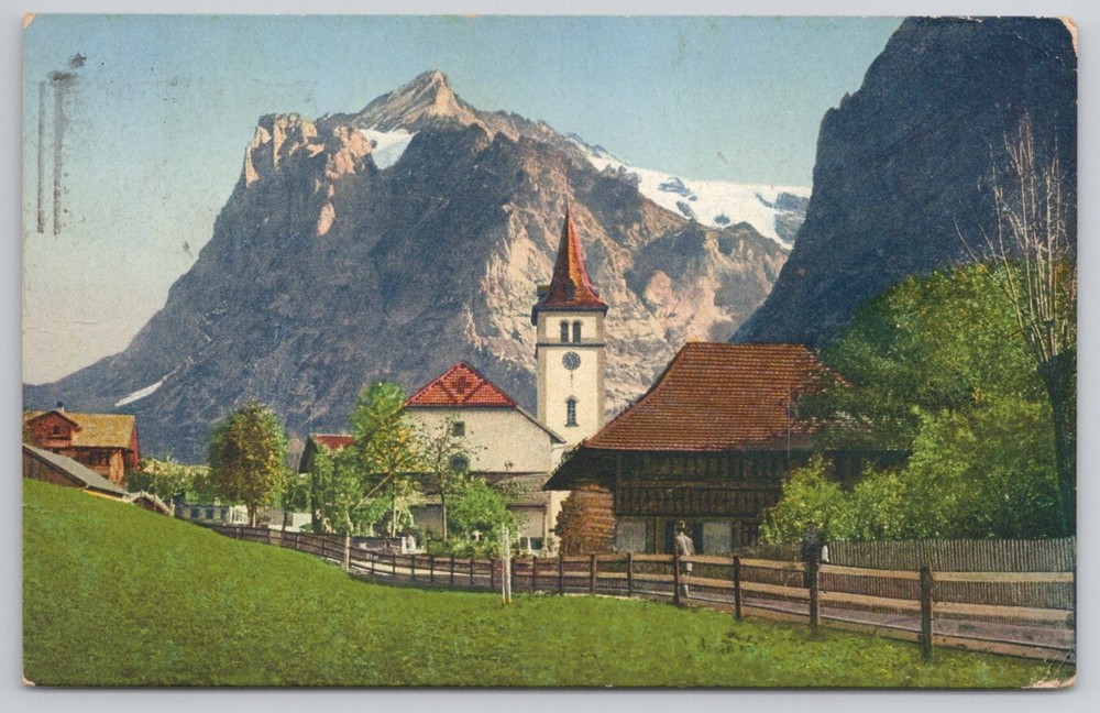 Grindelwald Switzerland Wetterhorn Mountain Church 1931 Posted Postcard