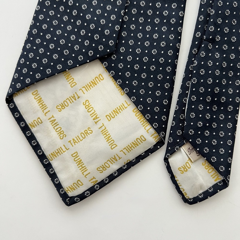 RARE Vintage Dunhill Tailors 100% Silk Neck Tie Black White Geometric 4