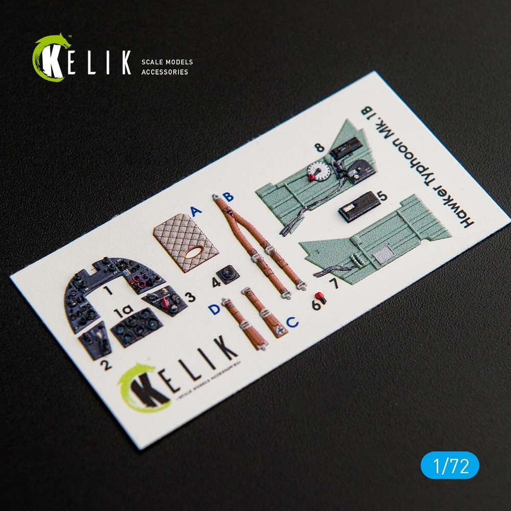 Hawker Typhoon Mk,IB. Interior 3D Decals (for Airfix) Scale 1:72 KeliK K72024