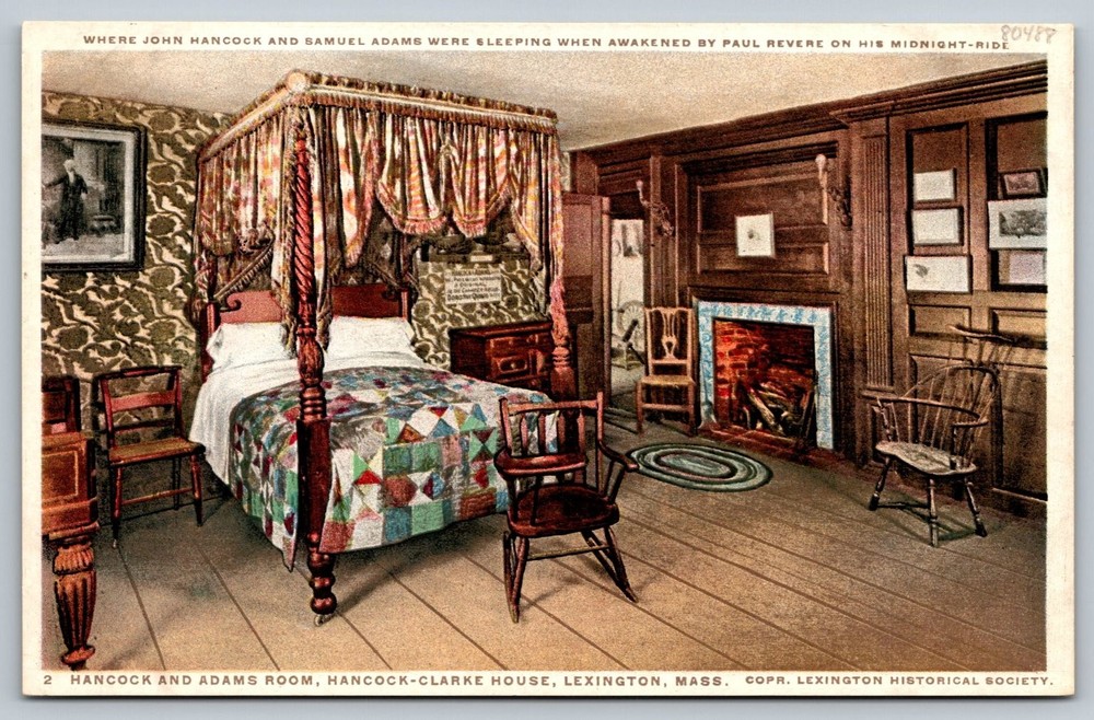 Hancock and Adams Room Lexington MA Historic House Vintage Postcard