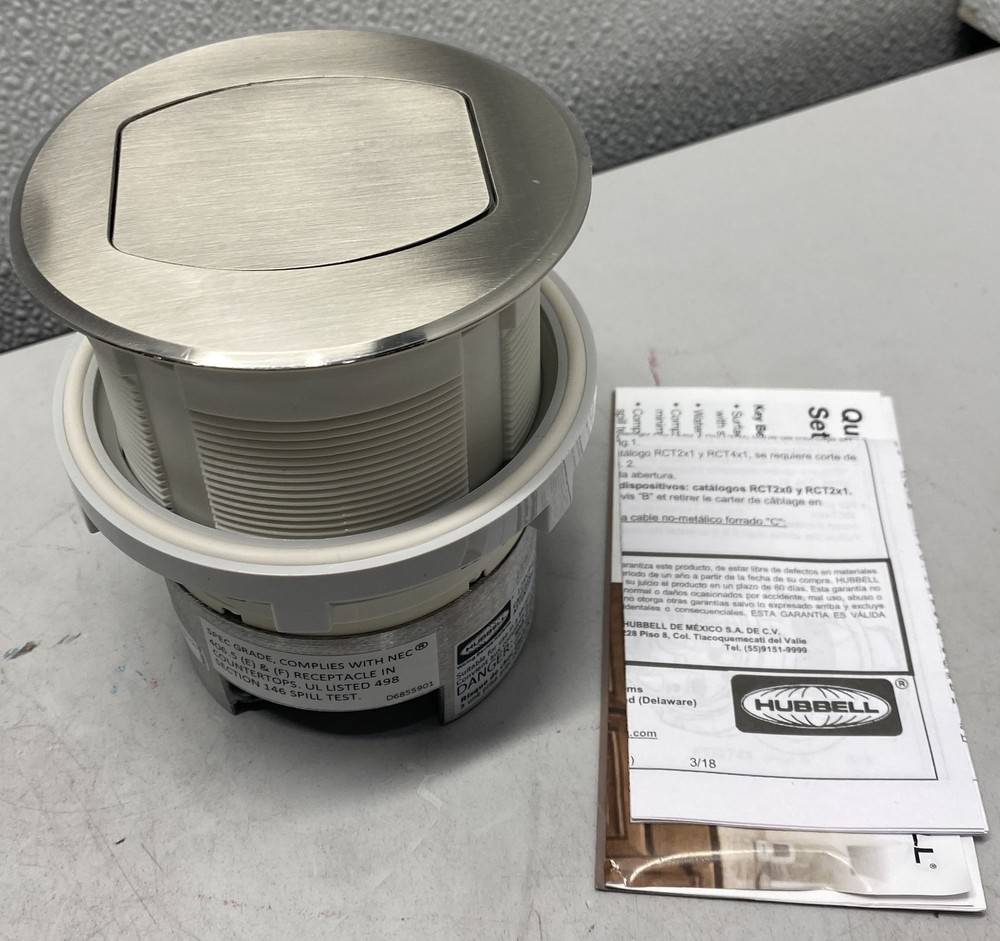 Hubbell 15A 125V Tamper Resistant Pop-Up Countertop Receptacle RCT200NI