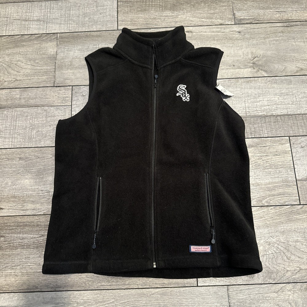 New Vineyard Vines Mens Chicago White Sox Fleece Vest Black Size Medium