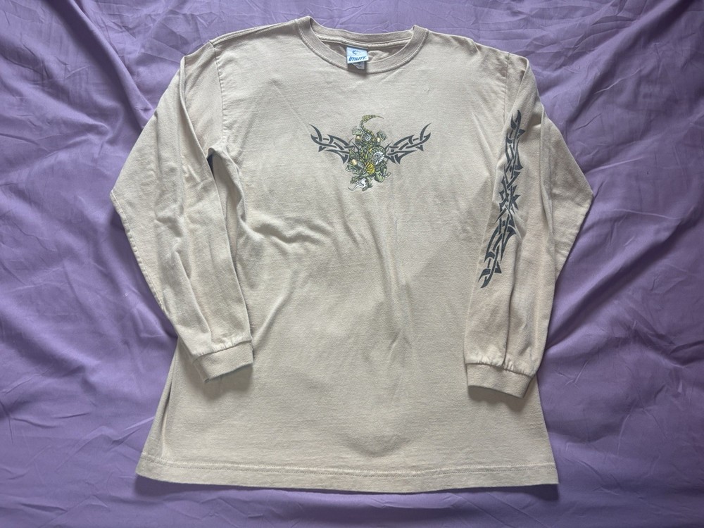 Vintage Y2K Utility Shirt Boys XL Beige Long Sleeve Skater Punk Grunge Emo Goth