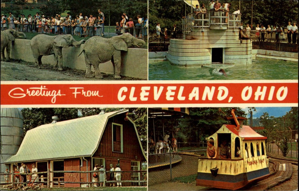 Cleveland Ohio Zoo ~ Toonerville Trolley miniature train ~ elephant ~ 1950s