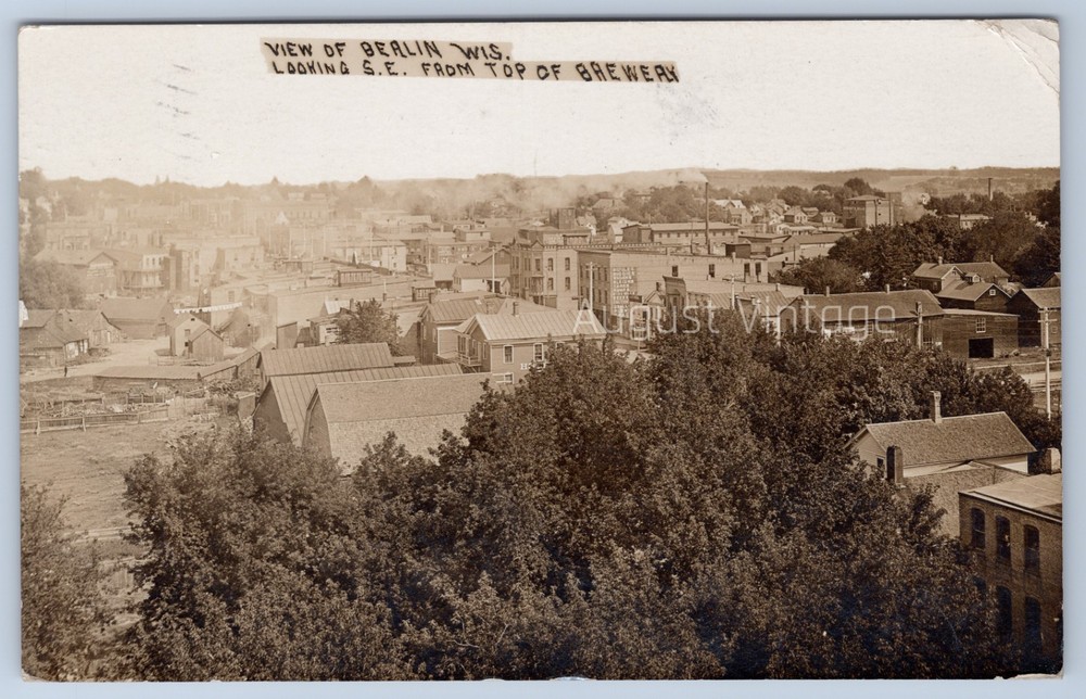 RPPC Wisconsin Berlin View from Top of Brewery c1911 H Montgomery Photo Postcard
