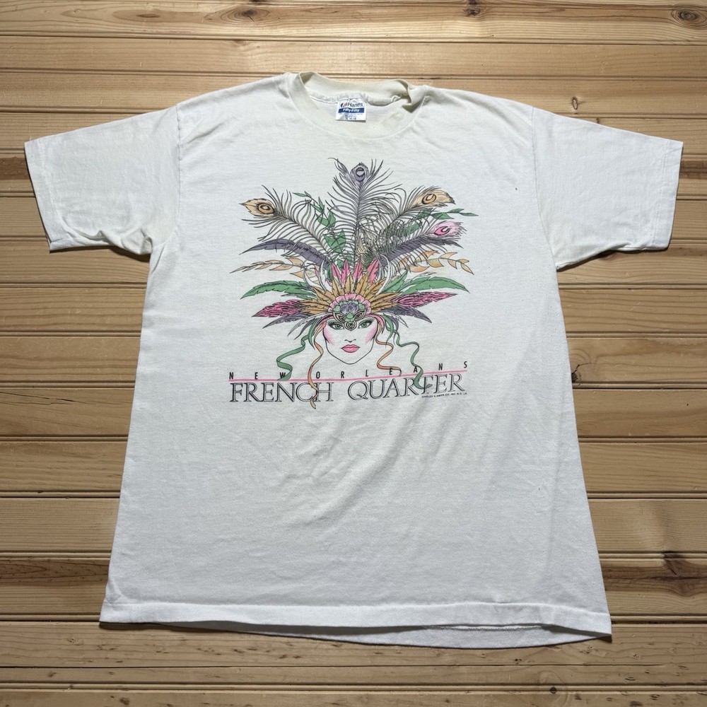 Vintage 80s New Orleans Mardi Gras French Quarter Dancer Festival Shirt  Size XL