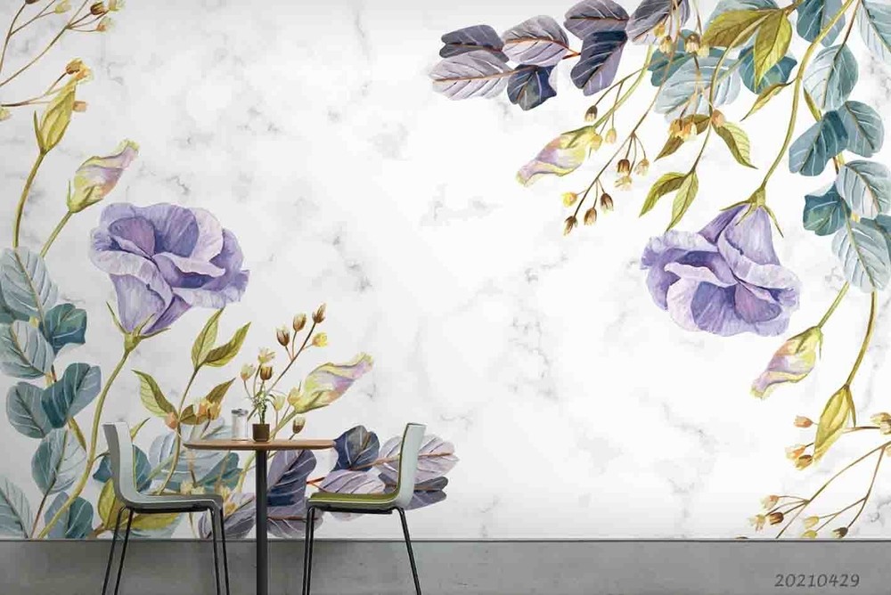 3D Flowers Leaves Flora Watercolor Wall Murals Wallpaper Murals Wall Sticker