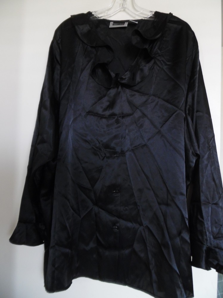 Maggie Barners  Black Ruffle long  sleeve   Blouse Top Women's Sz  24W