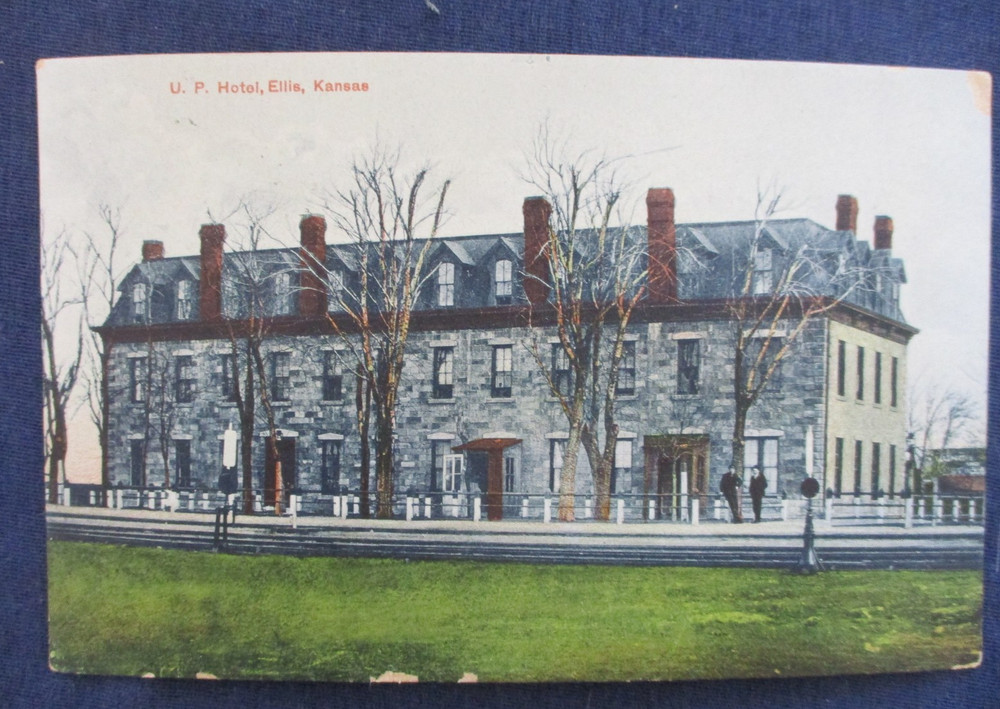 1910 Ellis Kansas UP RR Hotel Postcard & Cancel