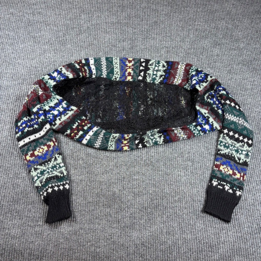 Free People Sweater Womens M Fair Isle Lace Back Shrug Bolero Black Whimsical