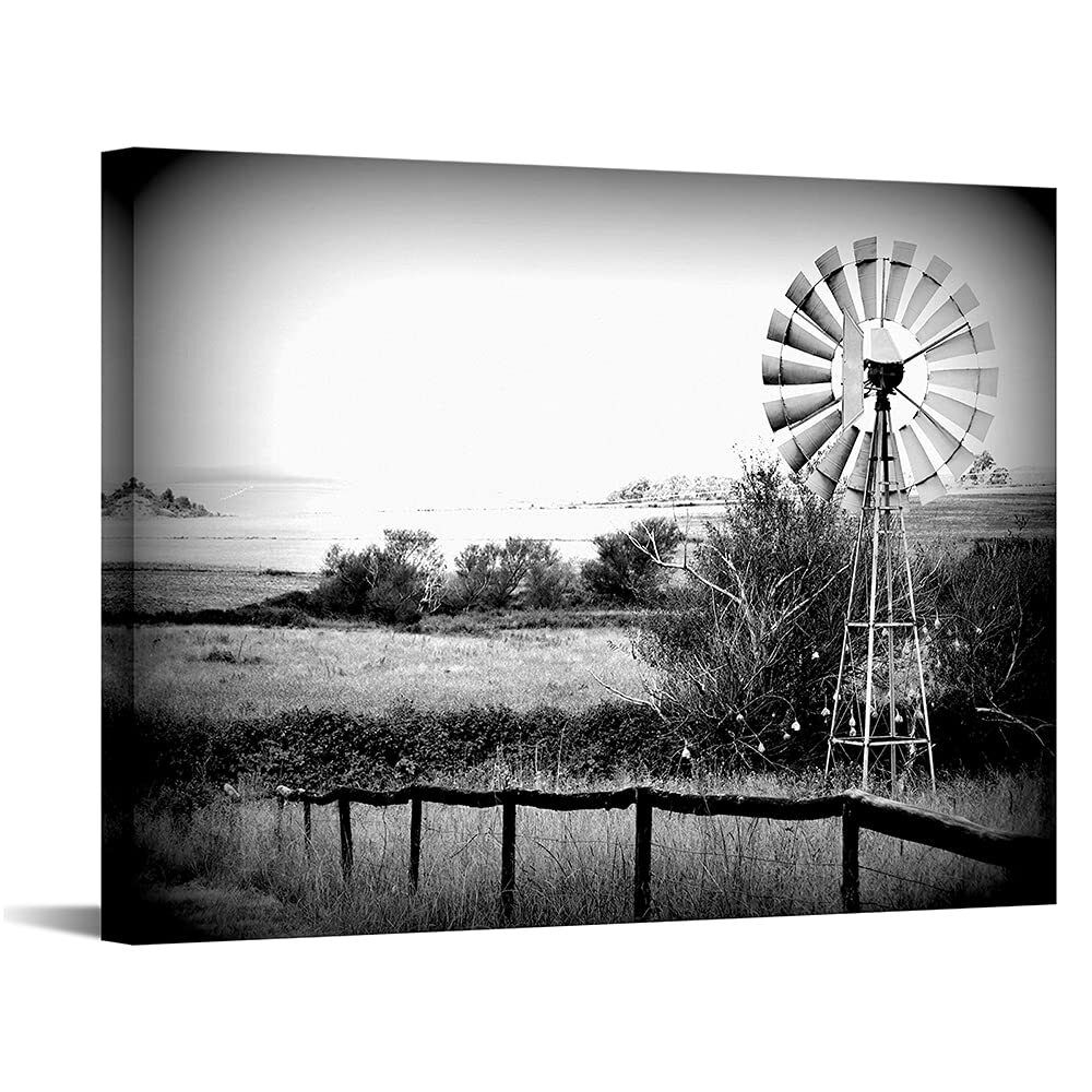 Canvbay Rustic Windmill Pictures Wall Decor Modern Canvas Wall Art Black and ...