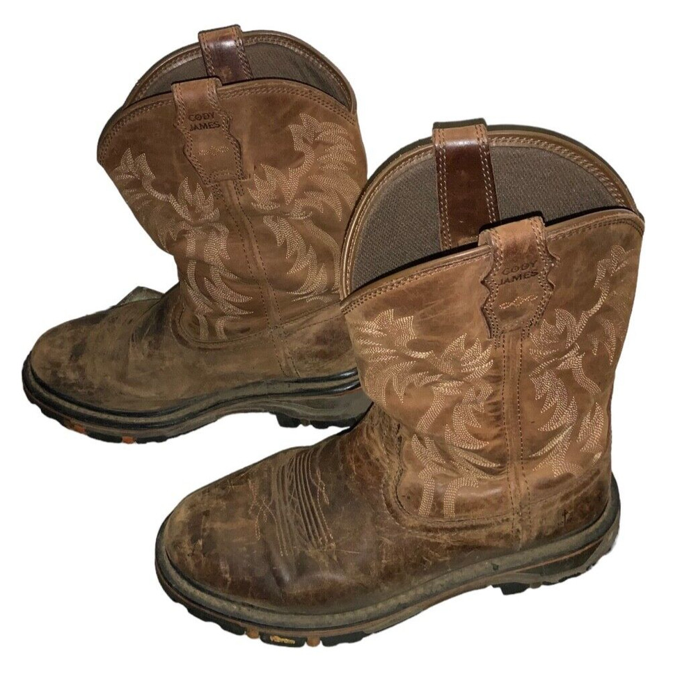 Men's Cody James Brown Leather Decimator Round Soft Toe Work Boots 9.5D