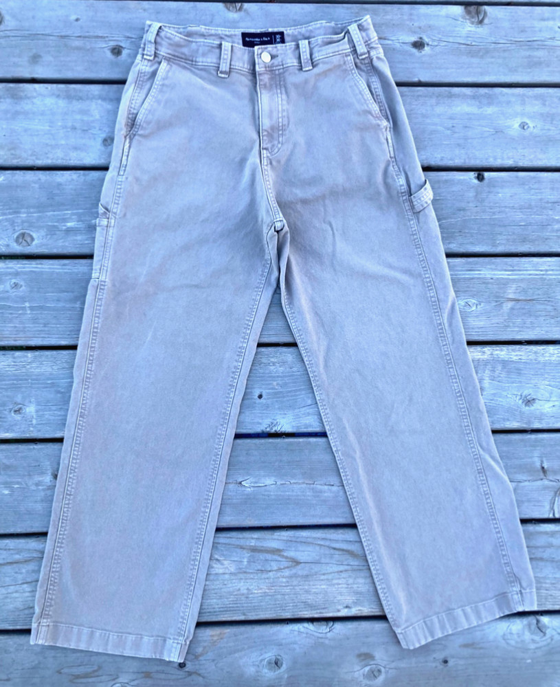 Abercrombie and Fitch Mens Baggy Carpenter Pants size 30x30 Khaki Canvas *flaw