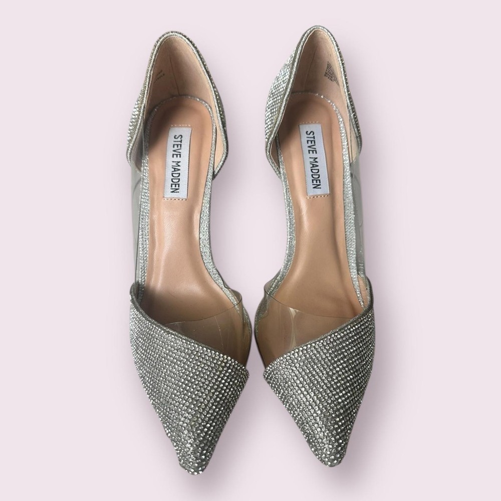 Steve Madden Rhinestone Embellished Clear Pointed Toe Pump Heels
