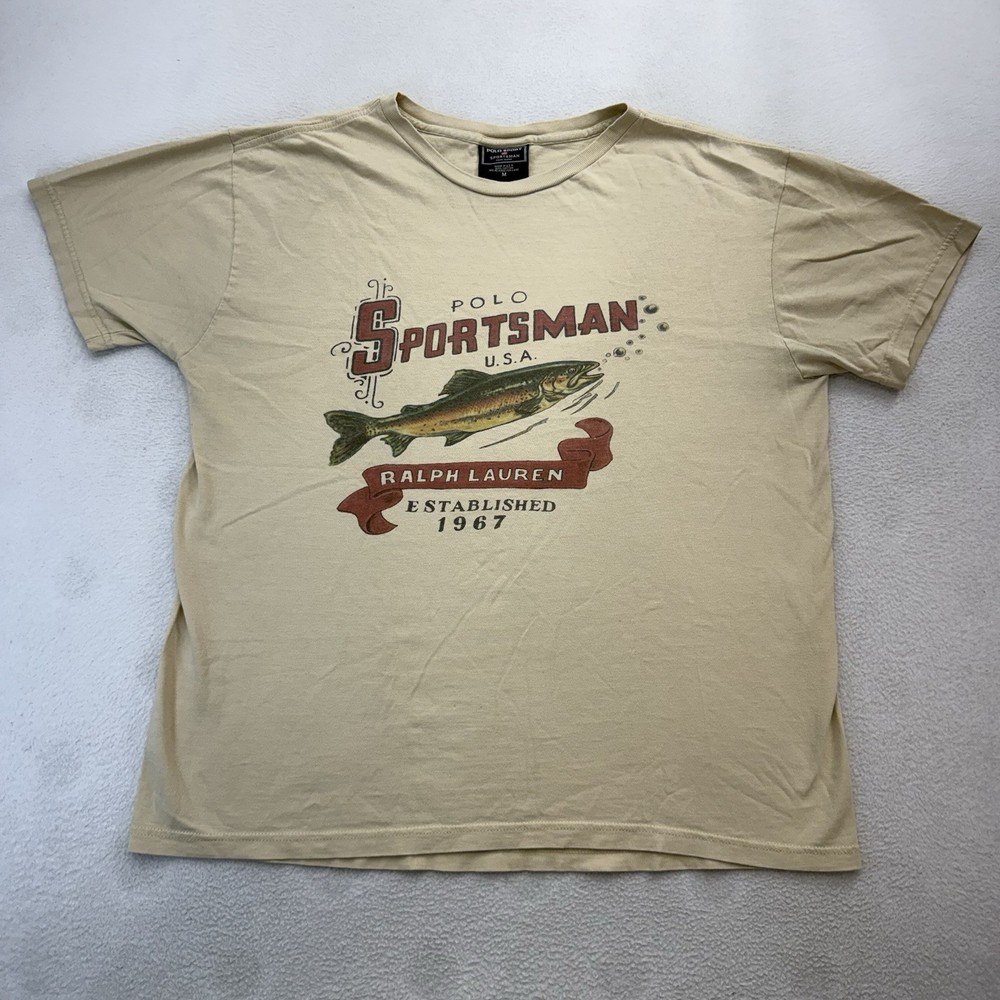90s Ralph Lauren Polo Sportsman Trout Fishing VTG T-Shirt Medium Made In USA