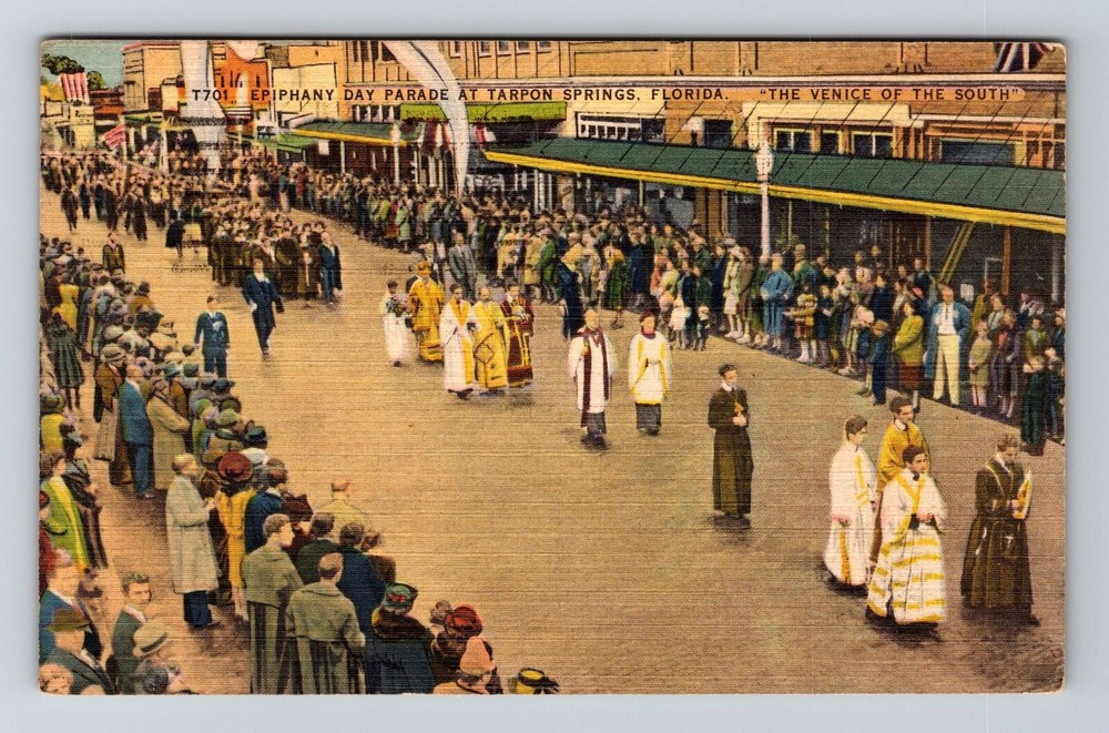 Tarpon Springs FL-Florida, Epiphany Day Parade, c1949 Vintage Postcard
