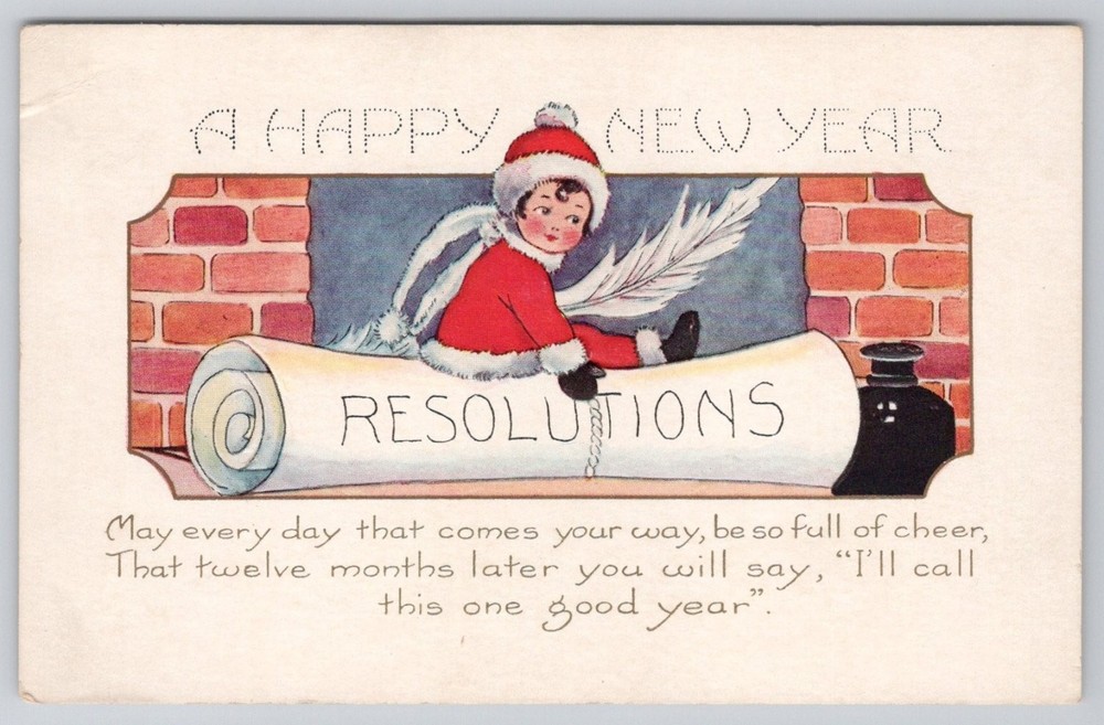 Whitney Made Embossed Happy New Year Resolutions Child Postcard c.1910s