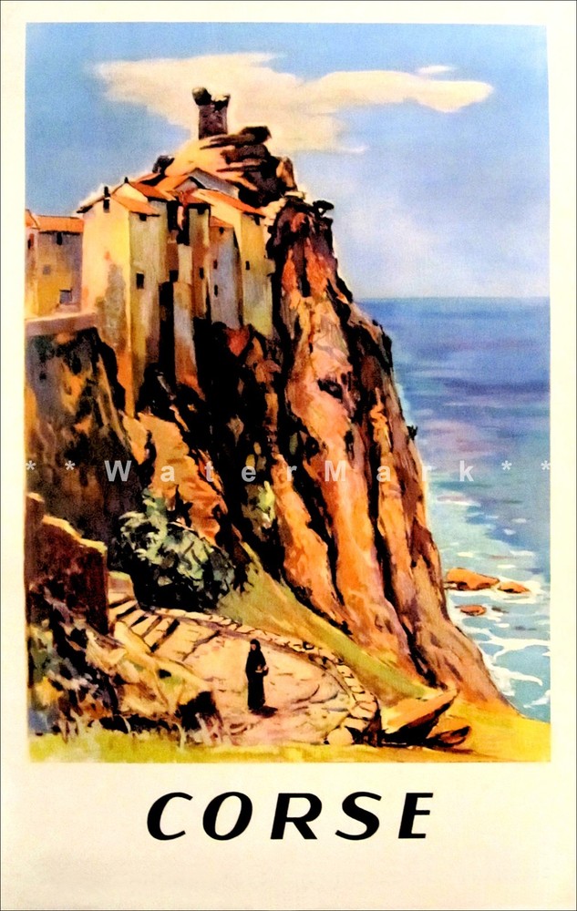 Corsica France 1955 Corse Vintage Poster Print Retro Style Travel Art