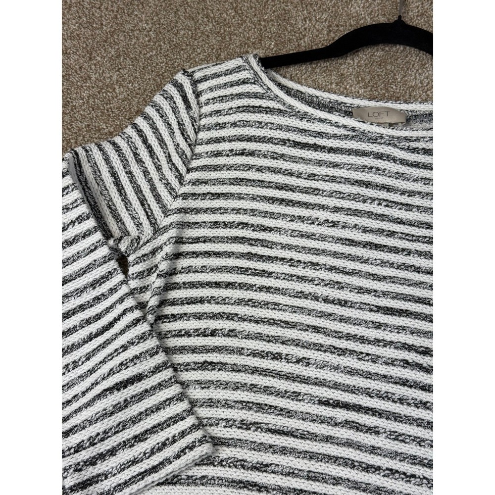 Loft Outlet Womens XS Striped 3/4 Sleeve Knit Top Black White Boat Neck Casual