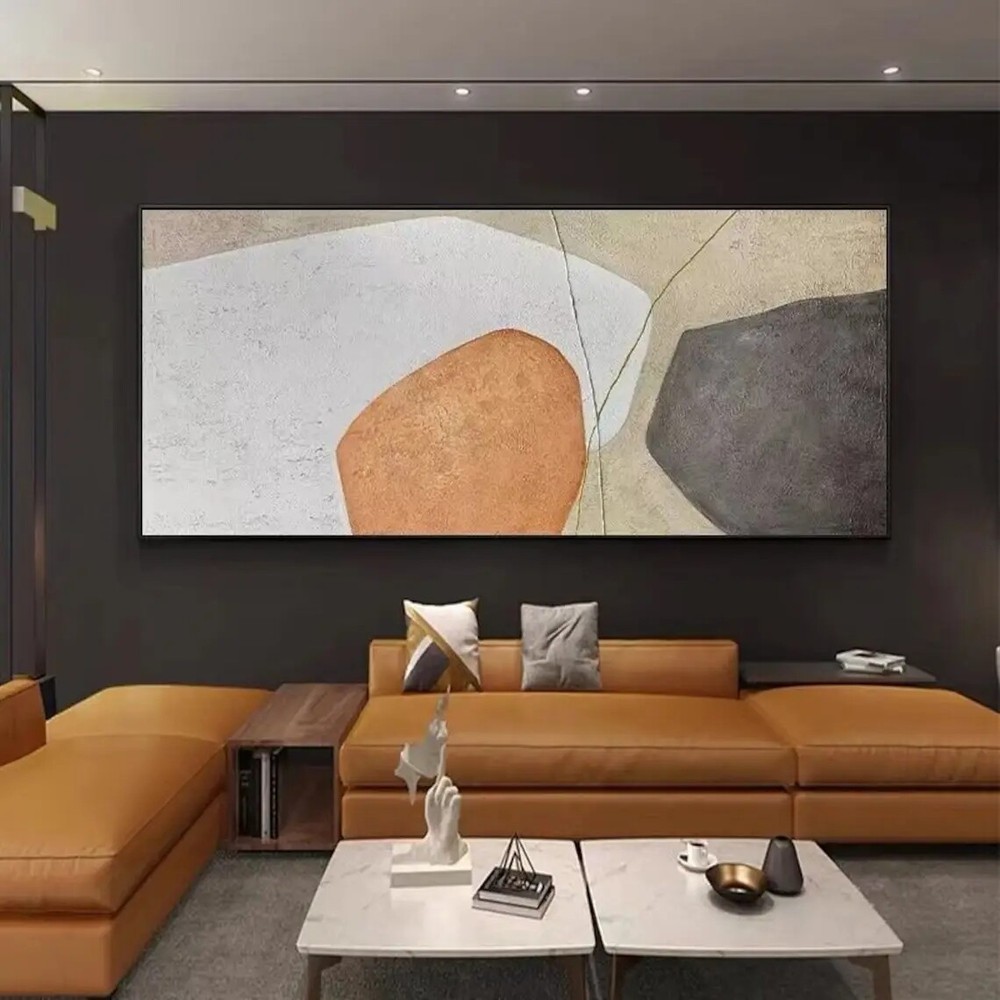 Abstract Beige And Gray Oil Painting Handmade On Canvas Beige Minimalist Wall