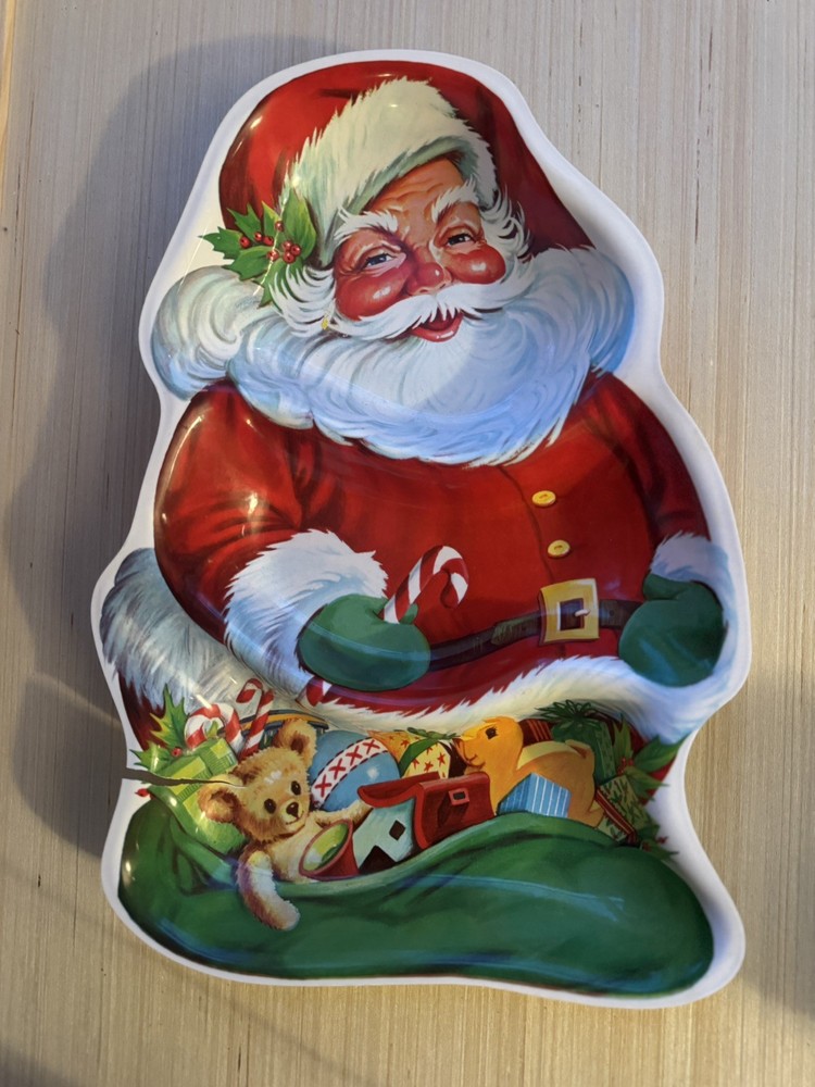 Vintage Plastic Christmas Serving Tray Santa Claus Made In USA
