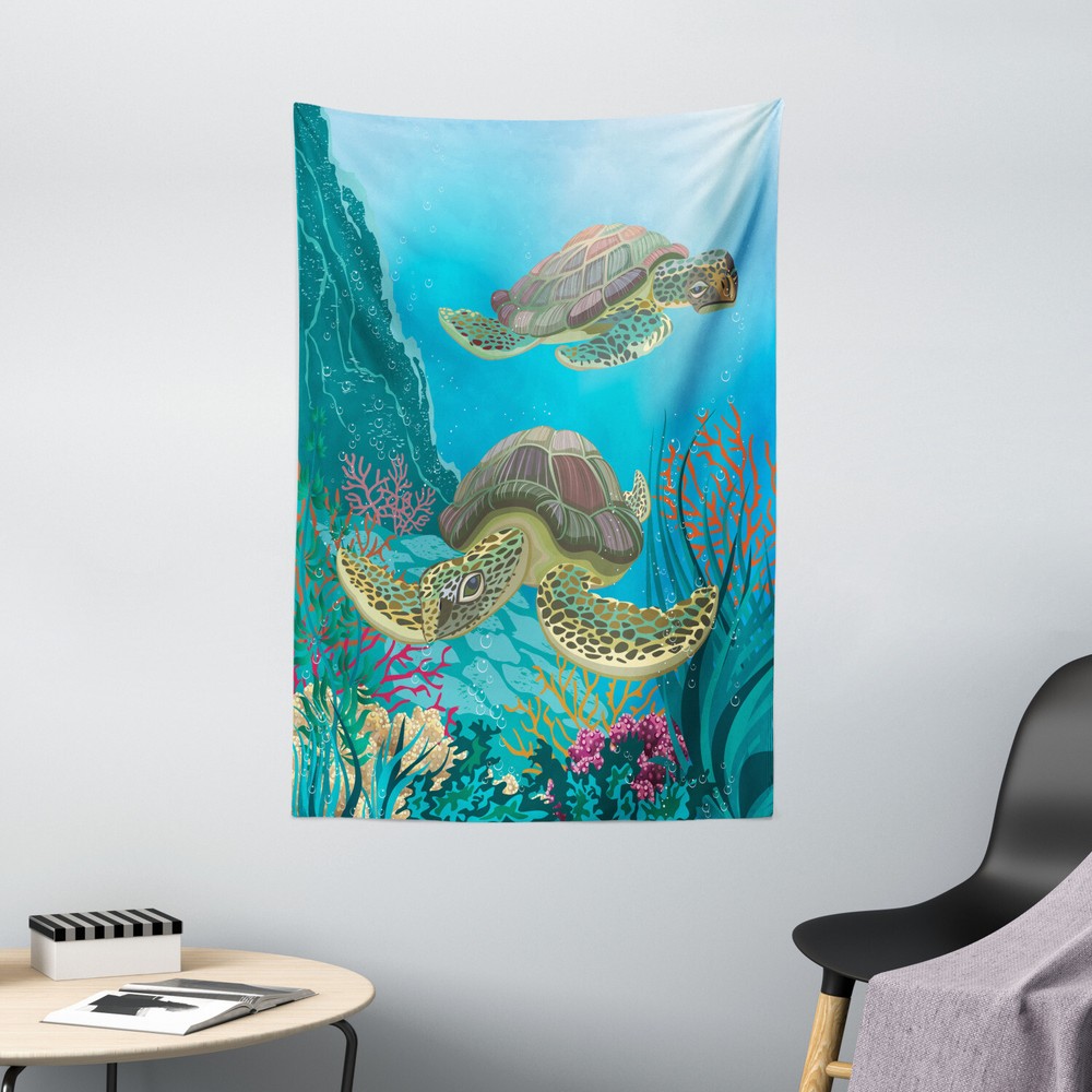 Ocean Tapestry Sealife Turtles Aquatic Print Wall Hanging Decor