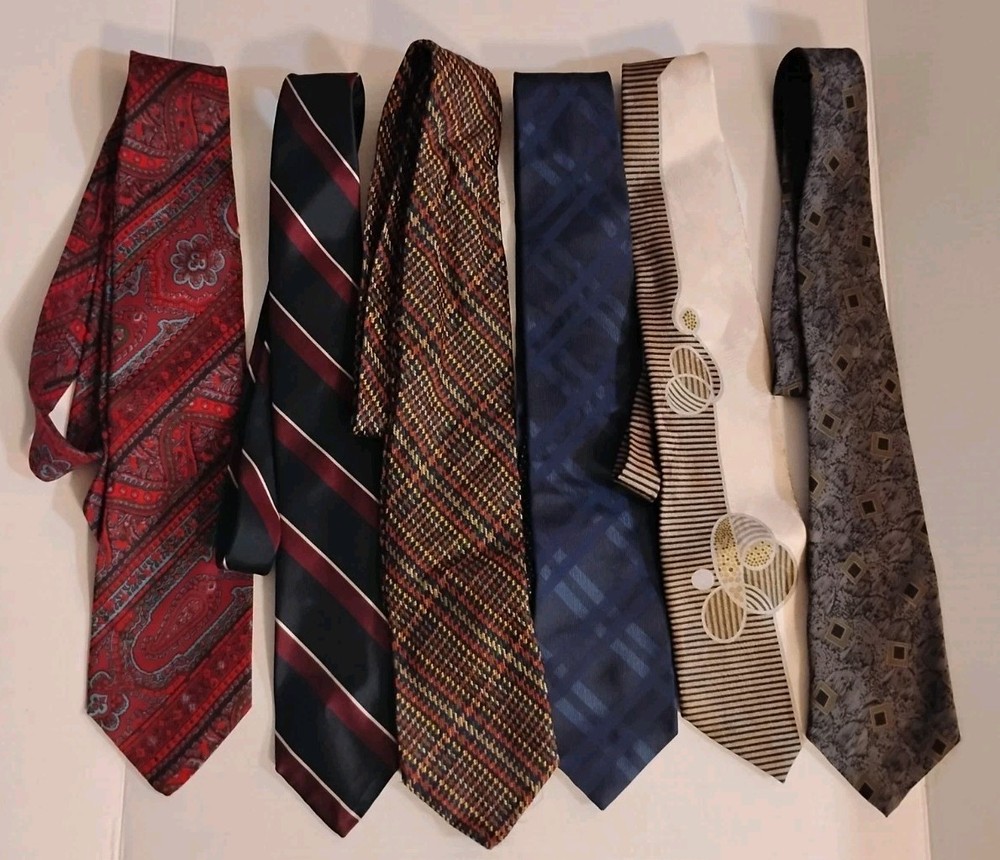 Lot Of 6 Various Designer Neck Ties Burberry, DeLa Renta, Hilfiger, 100% Silk