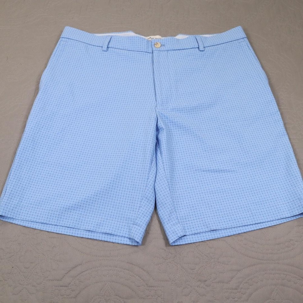 Peter Millar Shorts Mens 35 Blue Golf Micro Print Stretch Performance Geometric