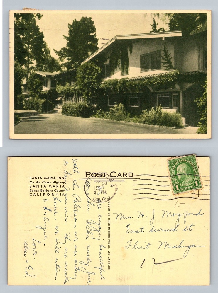 Santa Maria, CA-California, Santa Maria Inn Covered Lodge Vintage c1937 Postcard