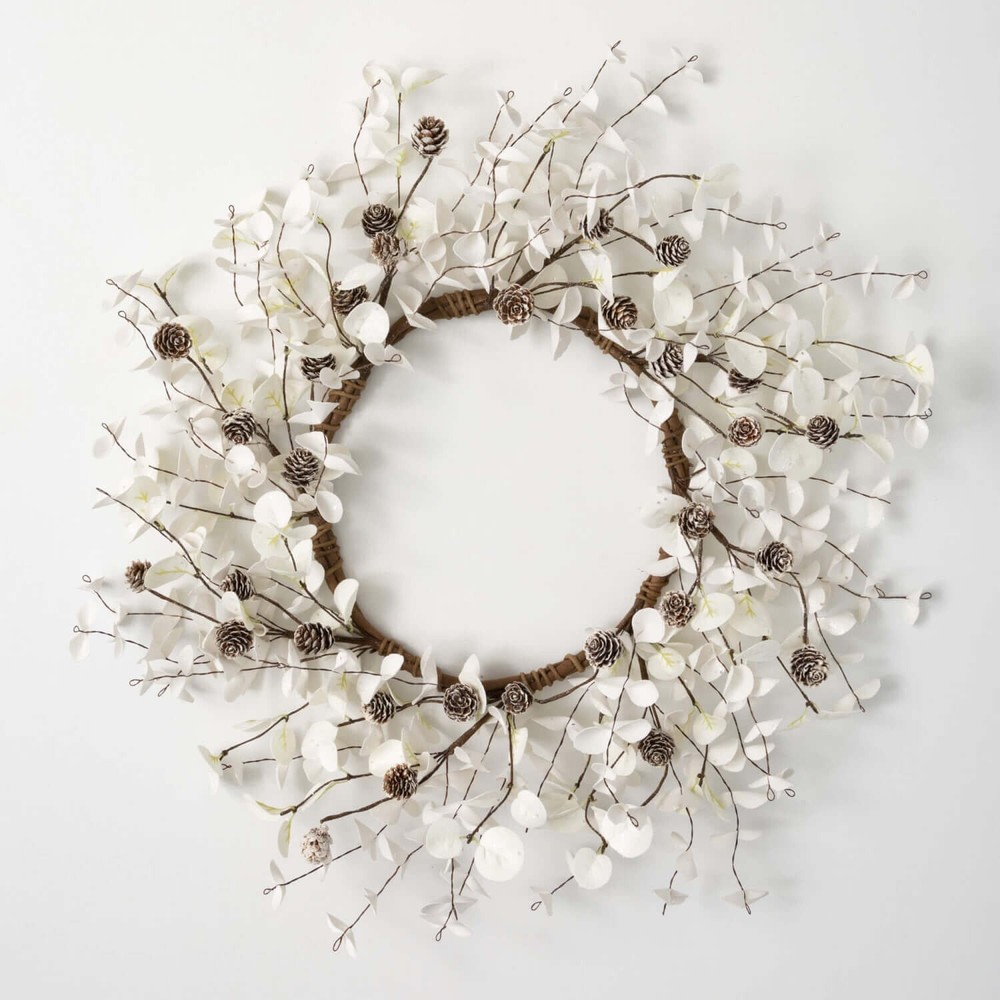 19 Inch Eucalyptus and Cone Wreath Christmas Artificial Wreath Winter Wreath