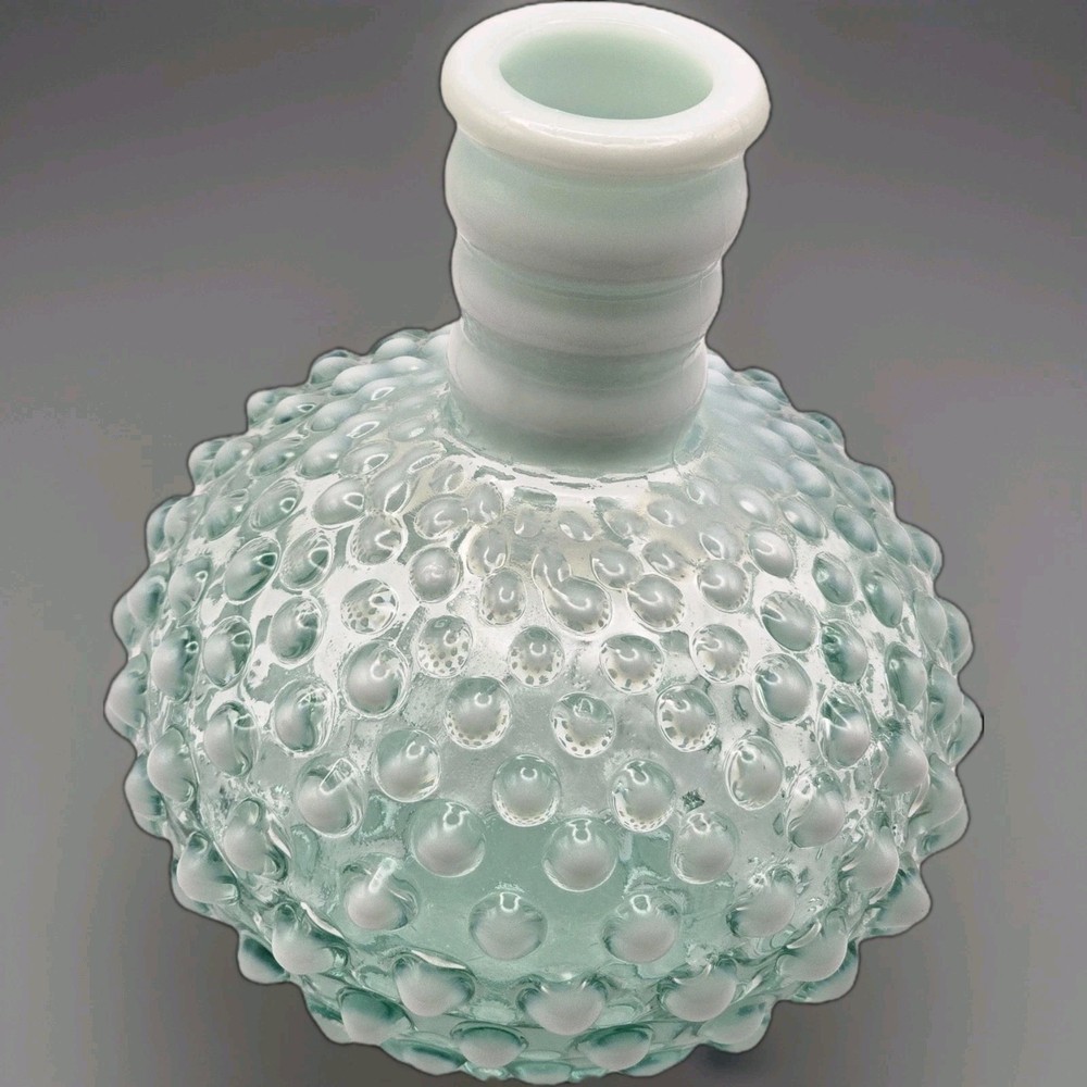 FENTON HOBNAIL GREEN/WHITE OPALESCENT Miniature VASE 5