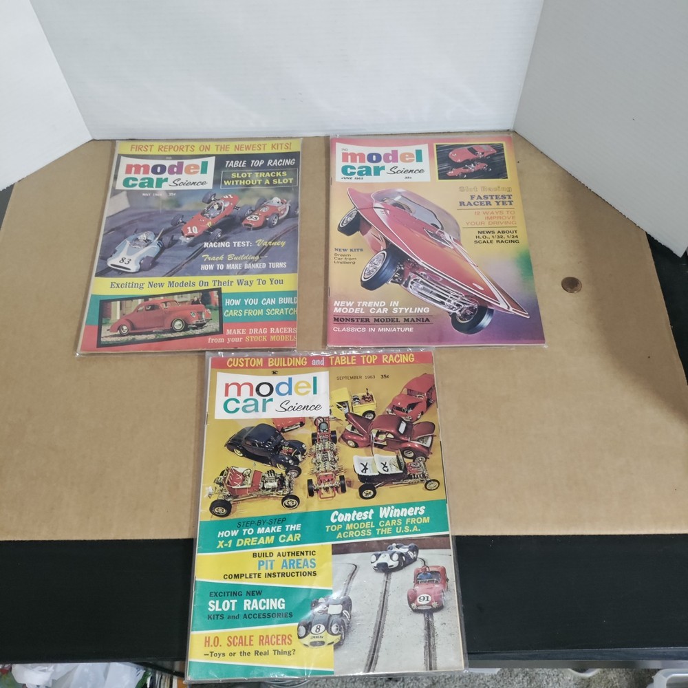 Vintage (3)Model Car Science Magazines 1963-1965 Very Nice!