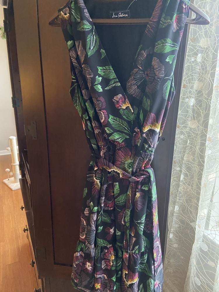 $158 Sam Edelman Women's Black Sleeveless Floral Embroidered Mesh Dress Size 6
