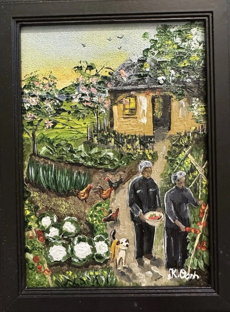 ORIGINAL OIL PAINTING VIETNAMESE RURAL LANDSCAPE GARDEN SIGNED FRAMED 5x7