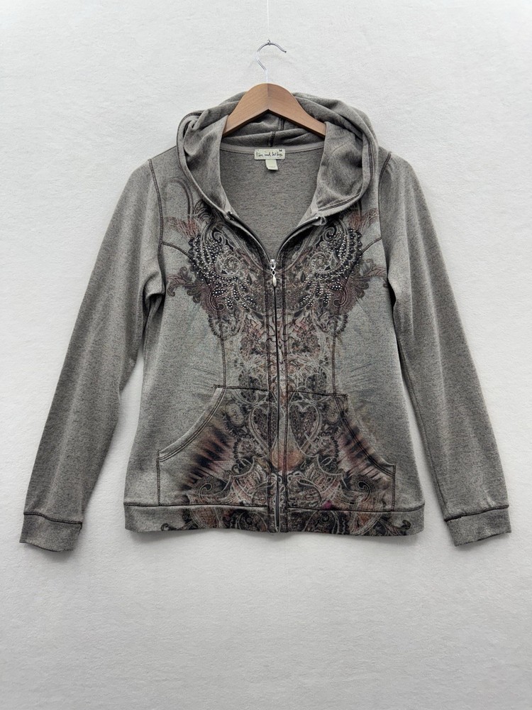 One World Live & Let Live Women's Medium Hoodie Full Zip Long Sleeve Brown