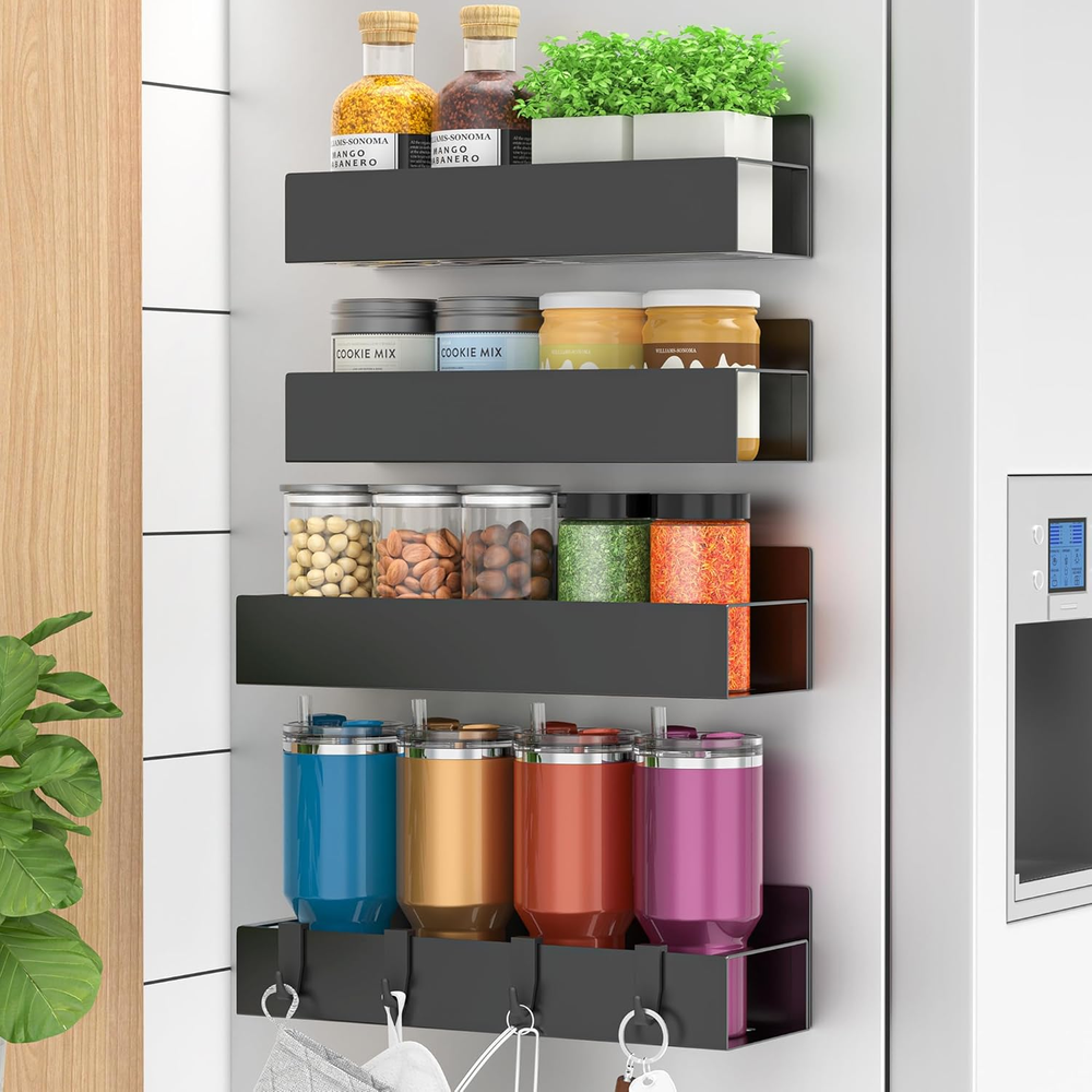 Metal 4 Pack Magnetic Spice Storage Rack Organizer for Refrigerator and Oven, Bl