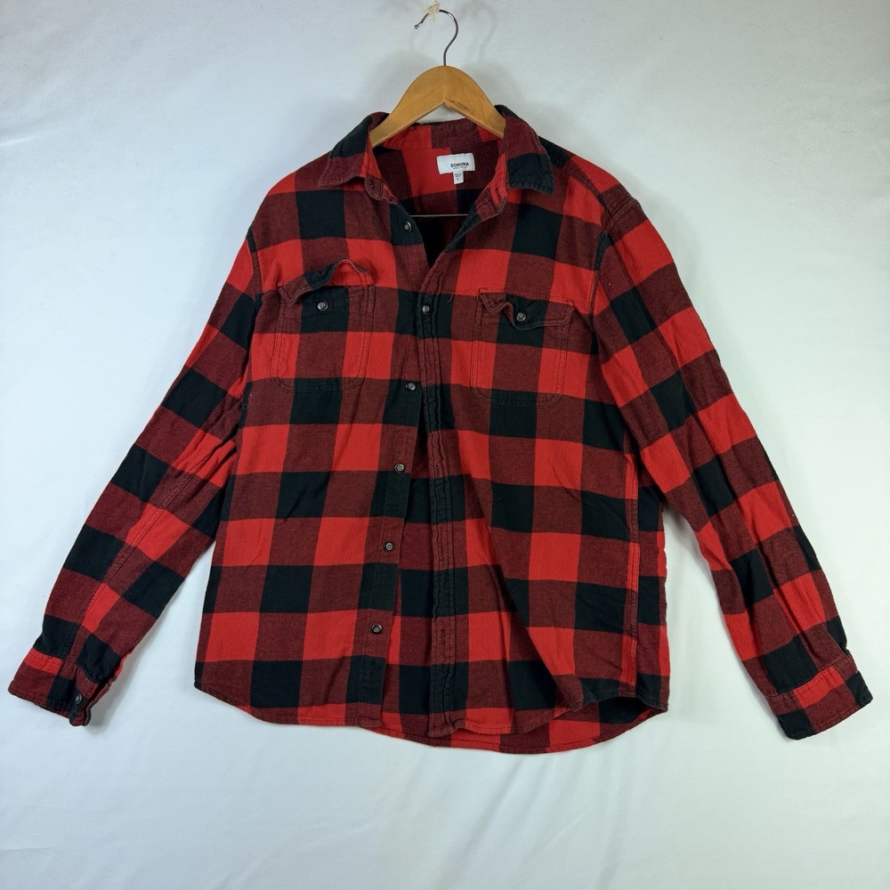 Sonoma Buffalo Check Flannel Men's Large Red Black 100% Cotton Pockets