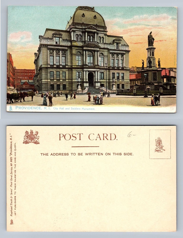 Providence, RI-Rhode Island, City Hall Soldiers Monument PC Vintage Postcard